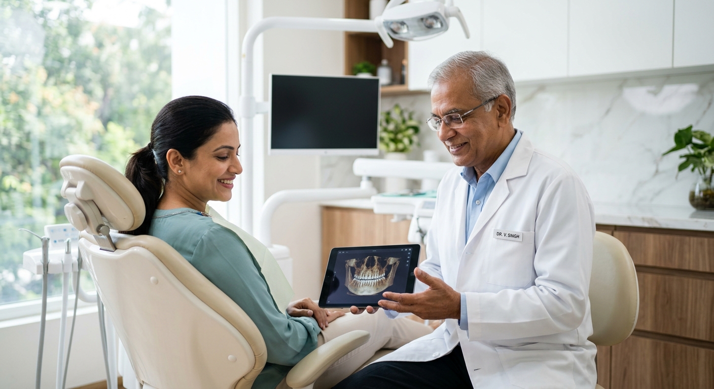 Senior dentist consulting patient about treatment plan